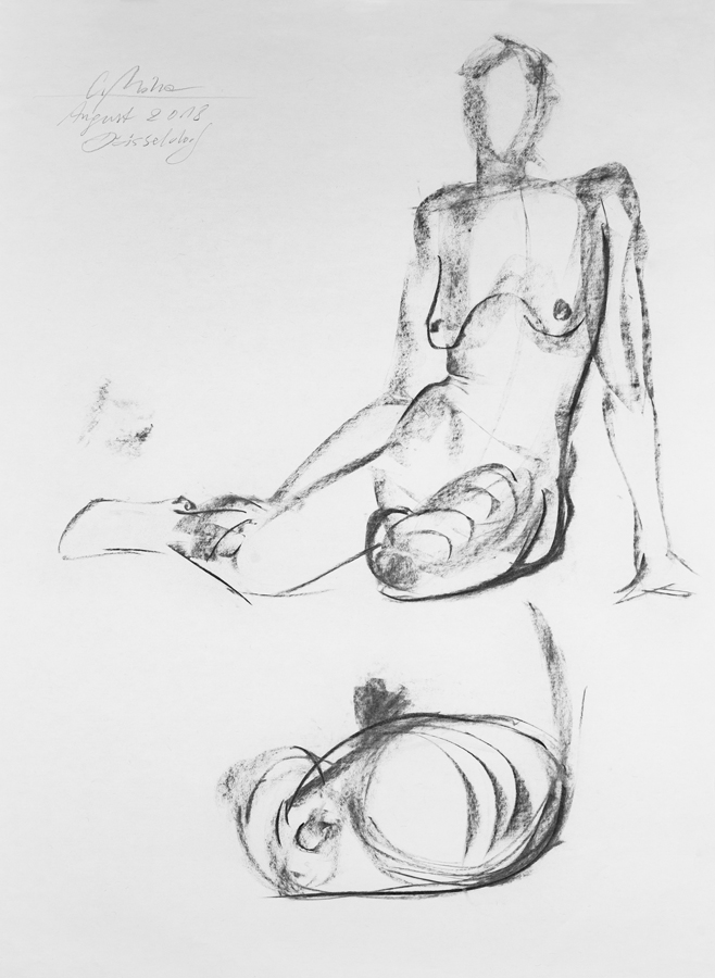 Frontale Verkürzung/Oberschenkel, Korrekturzeichung