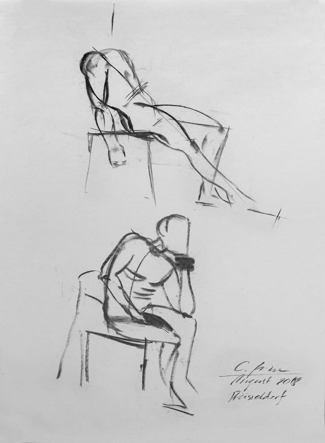 Mann sitzend, Korrekturzeichnung