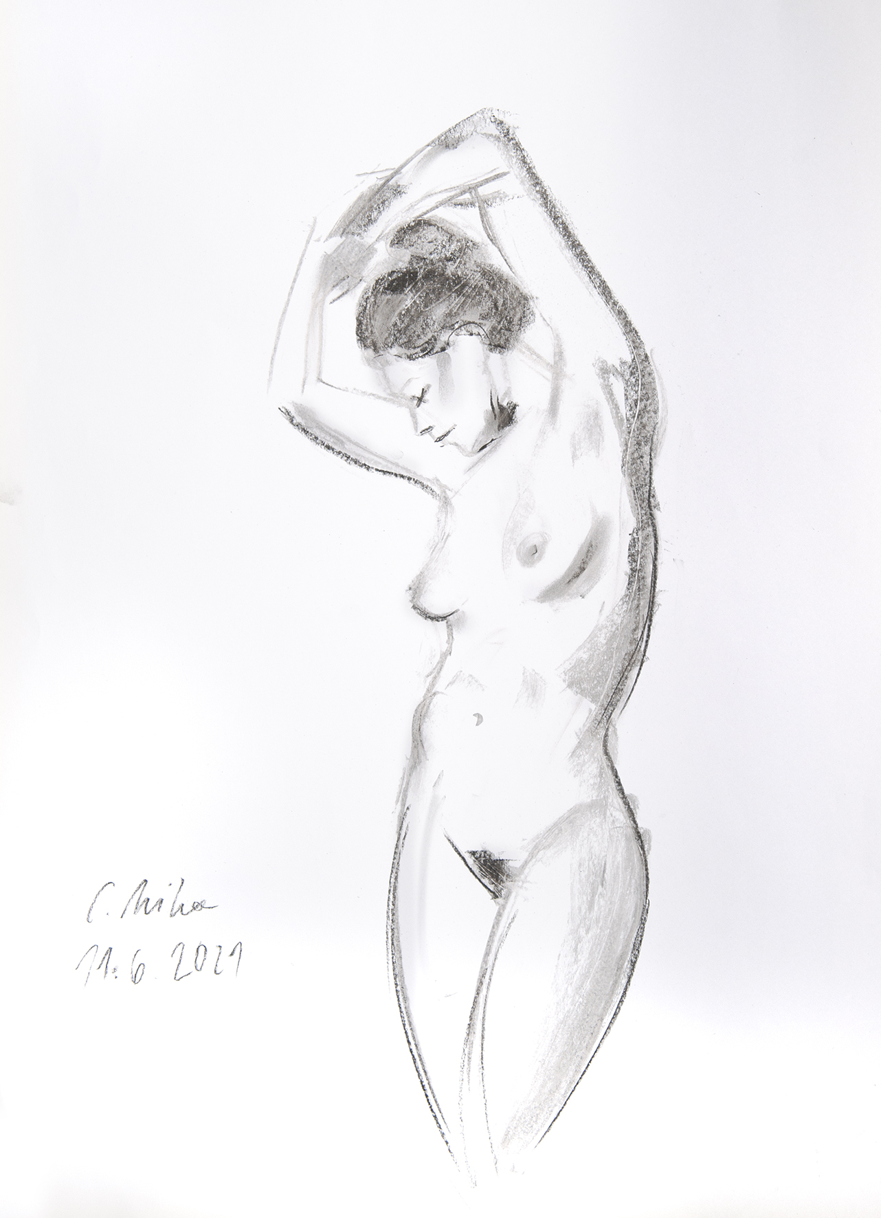 Akt stehend, Korrekturzeichnung